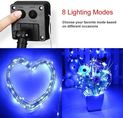 Blue Solar Powered String Lights 8 Modes Copper Wire Lights For Homes Decorations