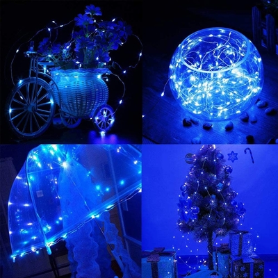 Blue Solar Powered String Lights 8 Modes Copper Wire Lights For Homes Decorations